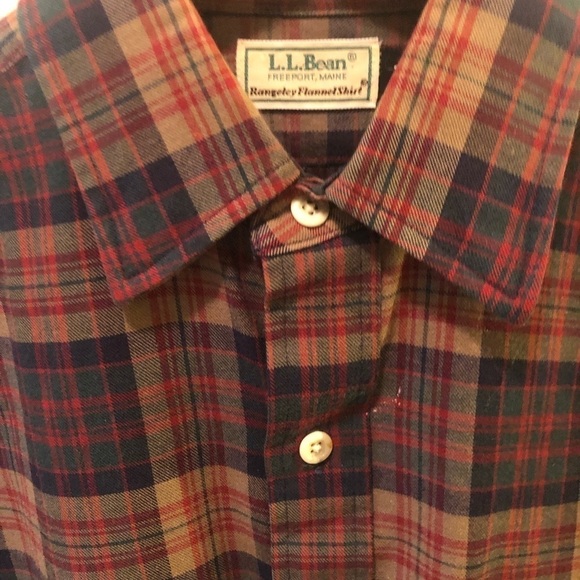 L.L. Bean Men’s Plaid Button Down Shirt Sz M Wool Blend LS Red Brown & Navy - Picture 2 of 5